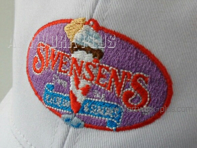รับปักผ้า,รับปักโลโก้,ปักเสื้อ,ทำอาร์มติดเสื้อ,ปักโลโก้หมวก Swensen Logo