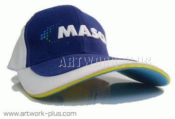 ขายหมวกแก๊ป,รับผลิตหมวกแก๊ป,ผู้ผลิตหมวกแก๊ป,รับทำหมวกแก๊ป,หมวกแก๊ปปักโลโก้นูน,หมวกแก๊ปสีน้ำเงินต่อขาวแซนวิสสีเหลือง,หมวกแก็ป_MASCI